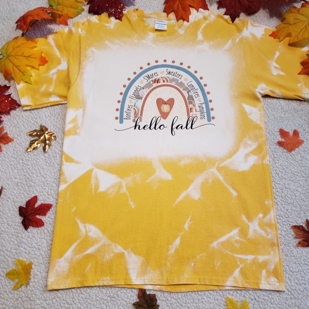 Hello Fall Bohemian Rainbow Bleached Graphic